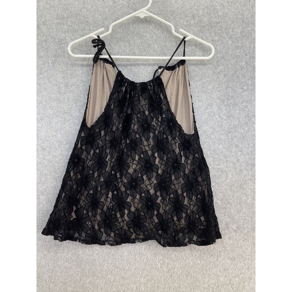 Be Women's Black Lace Sleeveless Blouse Size Medium USA Made Lined Brown